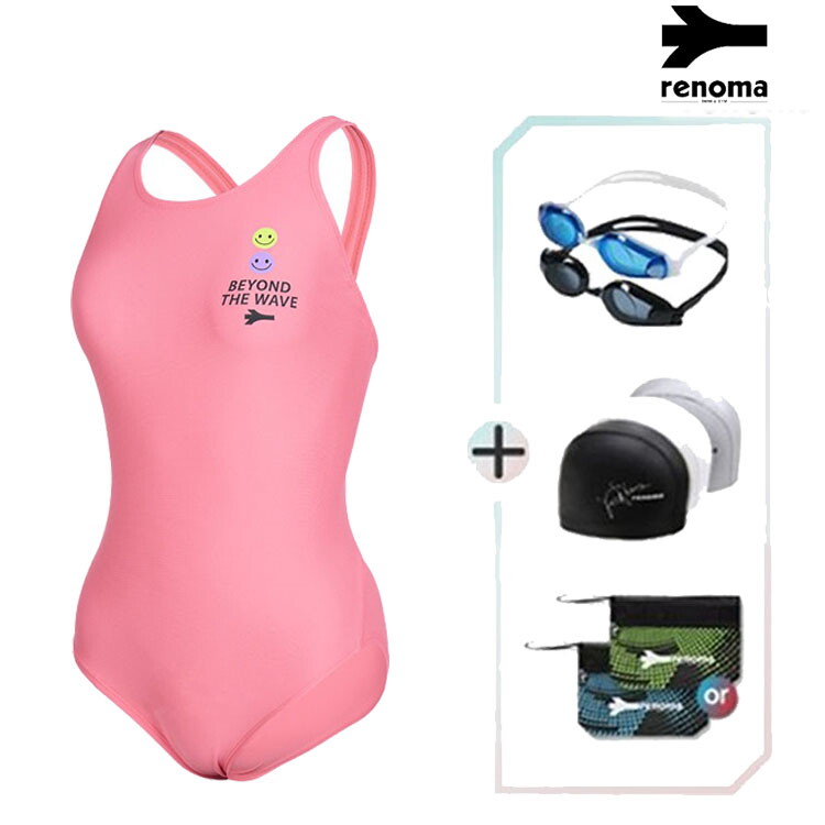 레노마 수영복 여성 스마일리X-BACK 미들컷 원피스 수영복 수경수모세트 LS2F201SET_CR