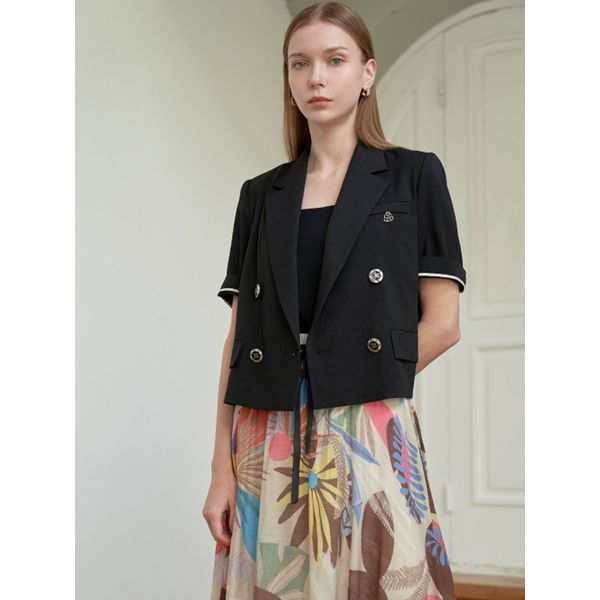 (주) 미쥬 르니앤맥코이 [하프클럽/르니앤맥코이]르니 실버 브로치 테일러드 더블 반팔 자켓 MK06JK212HJY