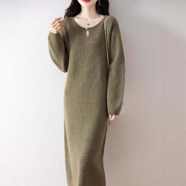 라이프커머스 원피스 겨울 OPS 기모 홈웨어 파자마 포근한 은창 루나 진주 니트 롱 긴팔 루즈핏