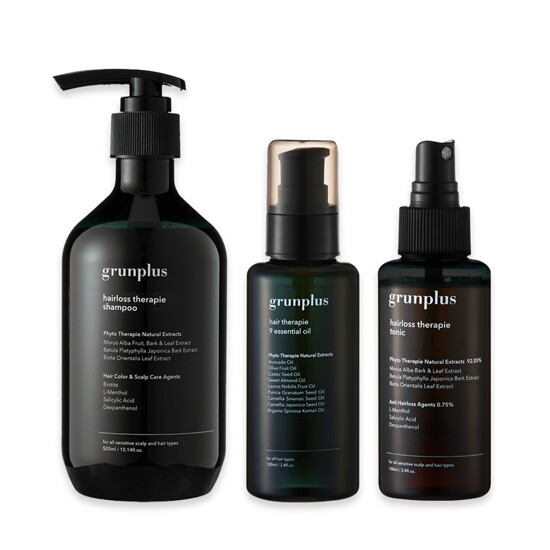 [그룬플러스]테라피 탈모완화 패키지 (샴푸500ml+헤어토닉100ml+헤어에센스100ml)