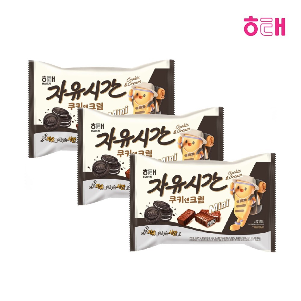 해태제과 해태 자유시간 쿠키앤크림 미니 400g x 3개 쿠앤크 초코바