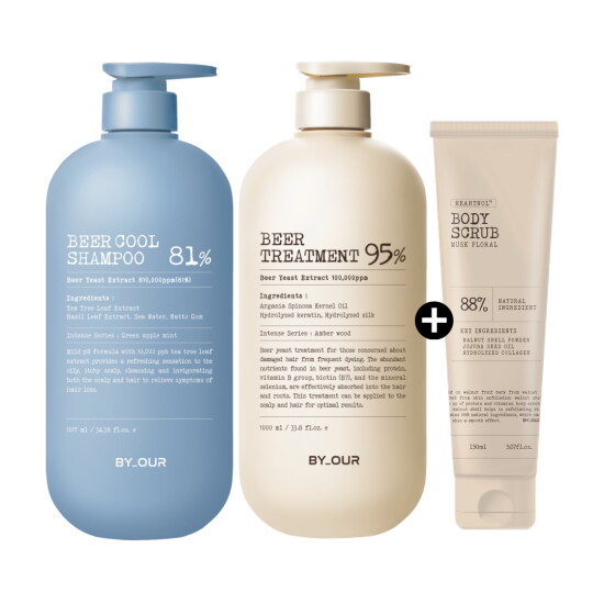 [바이아우어][엘라이브 헤어바디3종 쿨복합세트] 바이아우어 쿨 탈모 샴푸 1,017ml * 1개 + 트리트먼트 1,000ml * 1개 + 바디스크럽 150ml * 1개