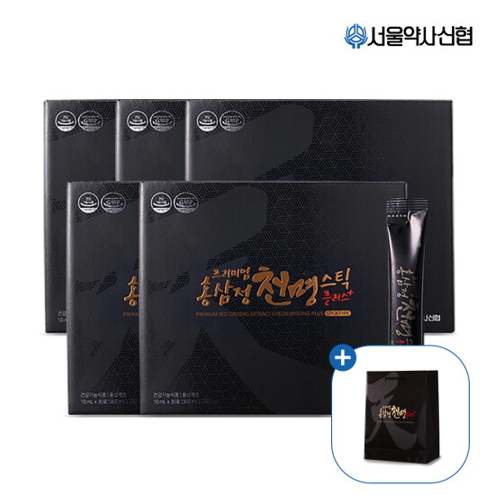 [서울약사신협][150포] 프리미엄 홍삼정 천명 플러스 스틱 30포 5세트 (+쇼핑백 5장)