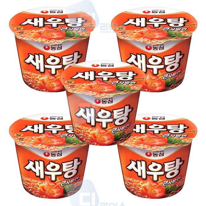 셀러허브 식품 농심 새우탕 큰사발 115g 5개 얼큰한 해물 컵라면 큰컵 간식 야식 해장라면 캠핑 사무실 아침식