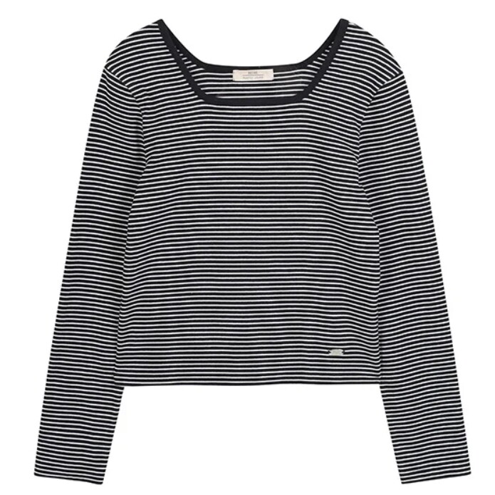 플라스틱아일랜드(아울렛) 여성 스퀘어넥 스트라이프 티셔츠 PR7CL202