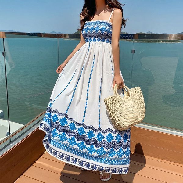 비바럽 [하프클럽/비바럽]오디세이 비치 원피스-화이트 OP18158F 바캉스 스모크 밴딩 오프숄더 끈 비치 롱 원피스 화이트