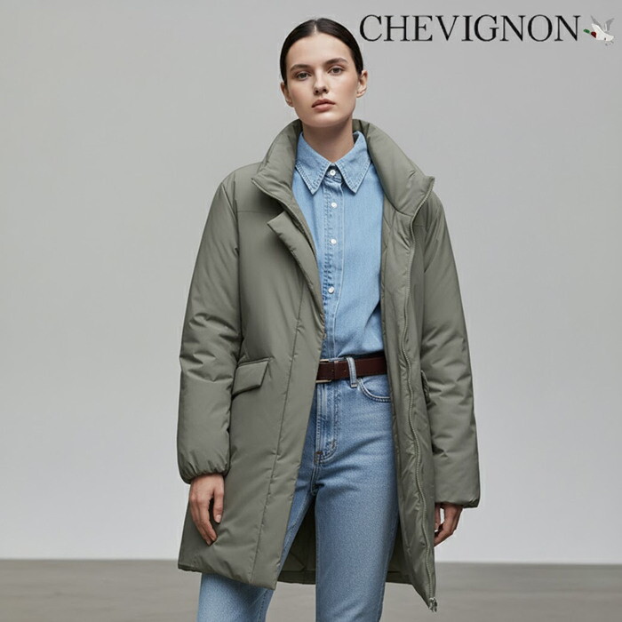 후스타일(WHOSTYLE) [후스타일][쉐비뇽] 여성 캐시미어 블렌디드 패딩 코트_올리브