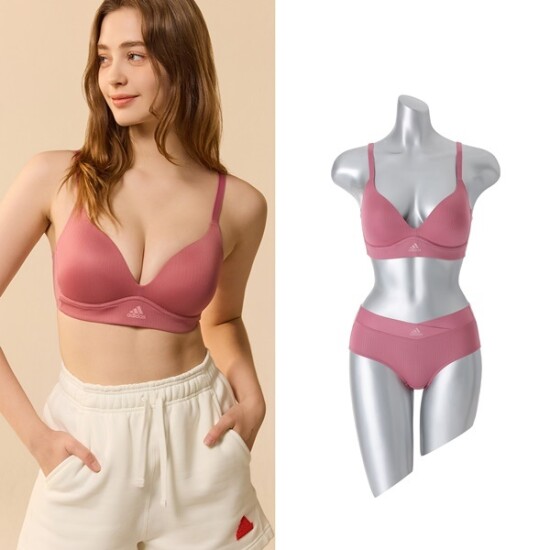 [아디다스 퍼포먼스][최초가 35,900원]  [아디다스] 타공 몰드 노와이어 브라팬티세트 핑크