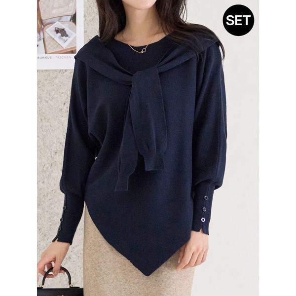 모리스커밍홈(하프클럽) [하프클럽/모리스커밍홈]숄 레이어드 래글런 니트_M2510KN649C