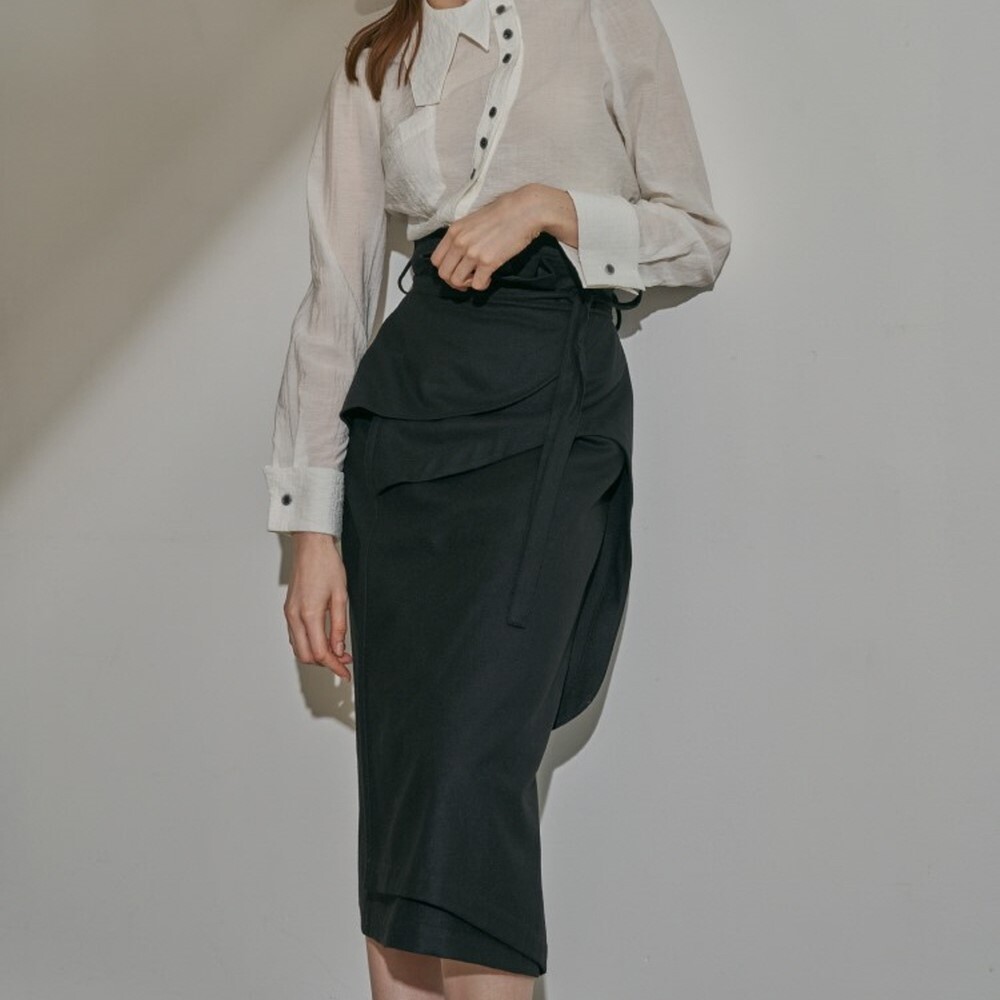프릭스 바이 김태훈 [프릭스] Cashmere Blending High Waist Cutting Edge Constructive Wrap Skirt_BLACK