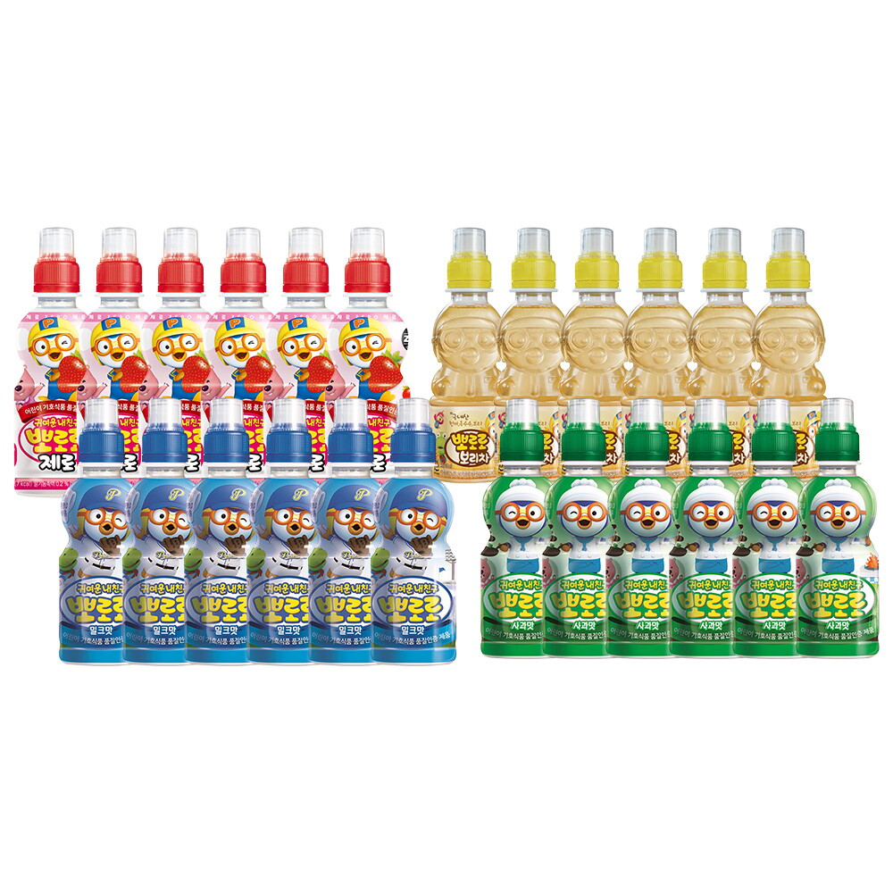 팔도 뽀로로음료 4종 24개 세트 (제로딸기6+밀크6+보리차6+사과6)