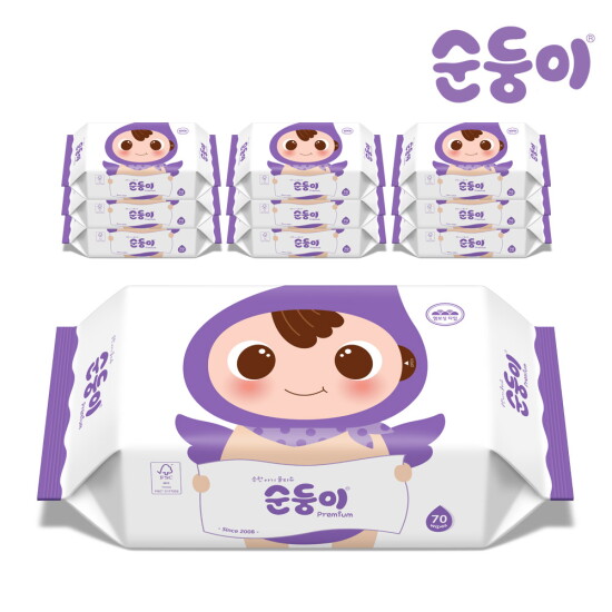 [순둥이][순둥이]ER-01/프리미엄 엠보싱 물티슈 리필형 70매 10팩