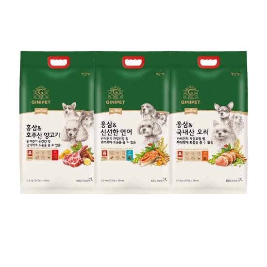 정관장 지니펫 더홀리스틱 홍삼함유 사료 5.2kg 3종 택 1