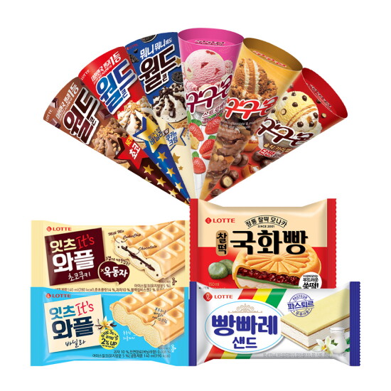 [롯데웰푸드]콘,샌드류 아이스크림 10종 24개 골라담기  월드콘 구구콘 국화빵 잇츠와플 빵빠레