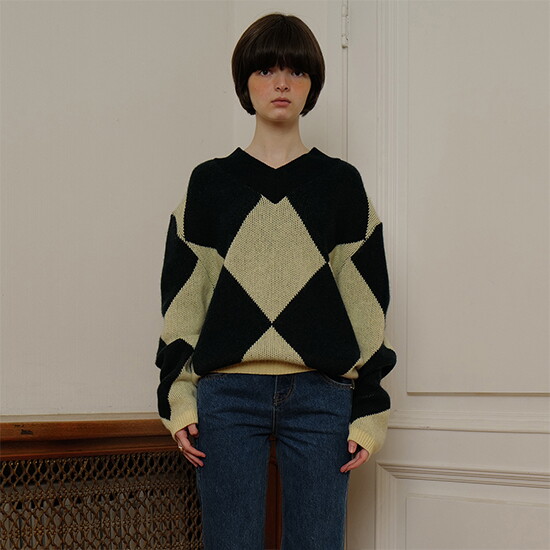 [테이즈]③ Tilda Argyle Sweater_Green/Lemon