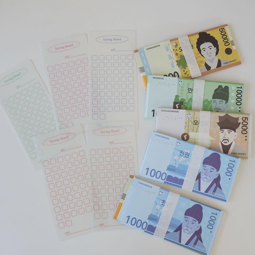 필레오 갓샵 페이크머니 & 세이빙보드 [시즌3 가짜 장난감 종이 돈 지폐 현금 저축 챌린지 보드 머니 소품 화폐 이벤트]