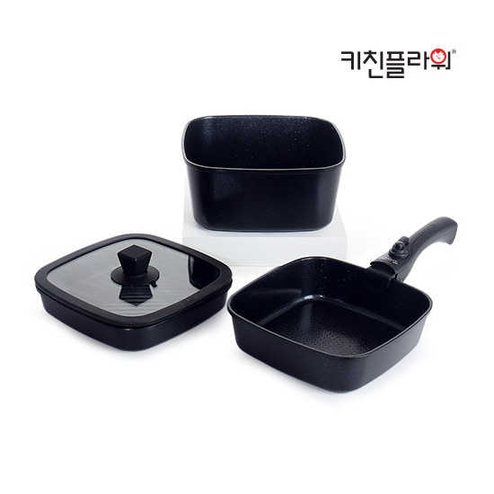 키친플라워 IH 큐브팟 사각냄비5종set(22cm냄비팬,22cm전골팬,22cm프라이팬,멀티핸들,유리뚜껑,손잡이)
