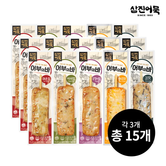 [동방유래](삼진어묵) 어부의 바 5종 x 3세트(야채맛매운맛오징어맛콘치즈맛김맛)