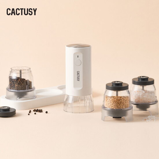 [캑터시]원터치 전동 소금 후추 참깨 그라인더(본체+팟3P+트레이) CY-GM3100