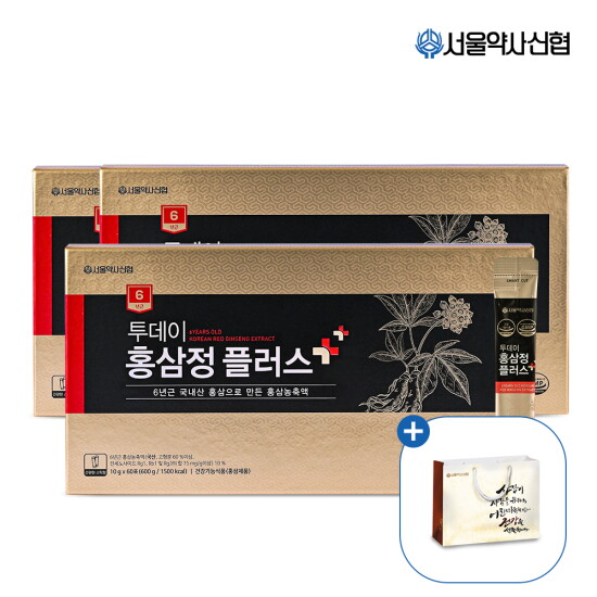 [서울약사신협][180포] 6년근 투데이 홍삼정 플러스 60포 3세트 +쇼핑백 (진세노사이드 15mg)