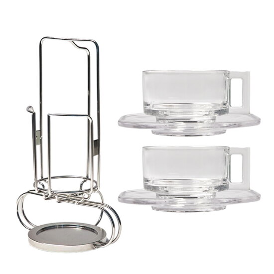 [아르노글래스 ][최초가 228,000원]【클리어 2인패키지】 클리어 컵&소서 2인 + 전용 2구 디스펜서