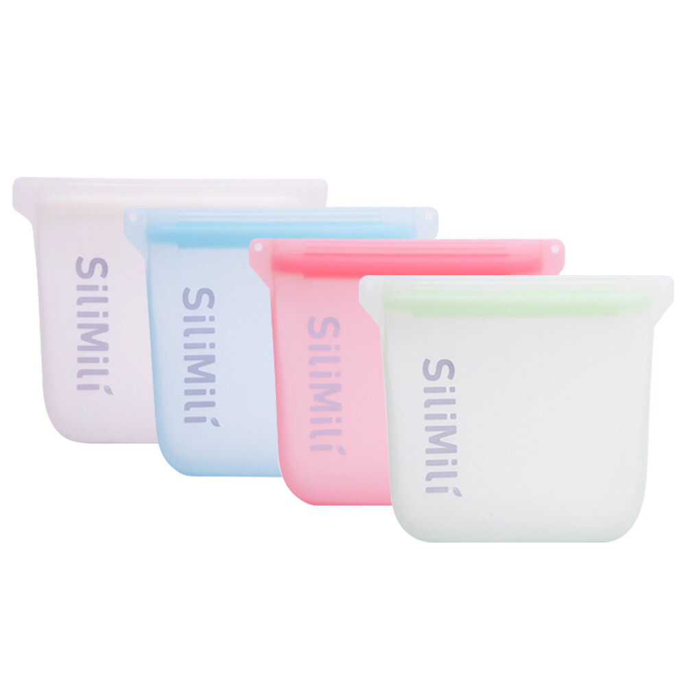실리밀리 [실리밀리] 오리지널 스탠딩 실리콘지퍼백 2000ml 4종 세트 (열탕,전자렌지,냉장,냉동,대용량,캠핑)