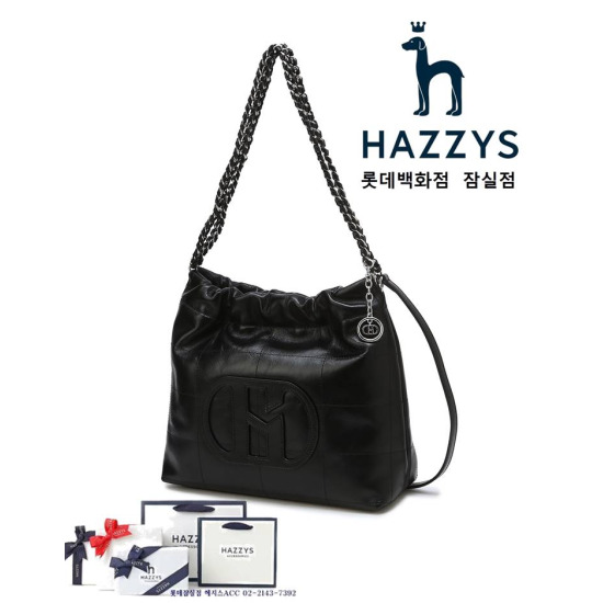 [헤지스 가방](인기신상)HIBA4F541SV_여성 블랙 로고배색 소가죽 체인숄더백