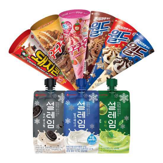 [롯데웰푸드]월드콘 구구콘 돼지콘 설레임 9종 8+8+8 골라담기