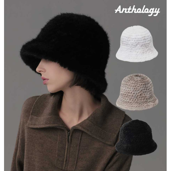 [앤솔로지]앤솔로지 천연 밍크 니팅 버킷햇 AHM-2304