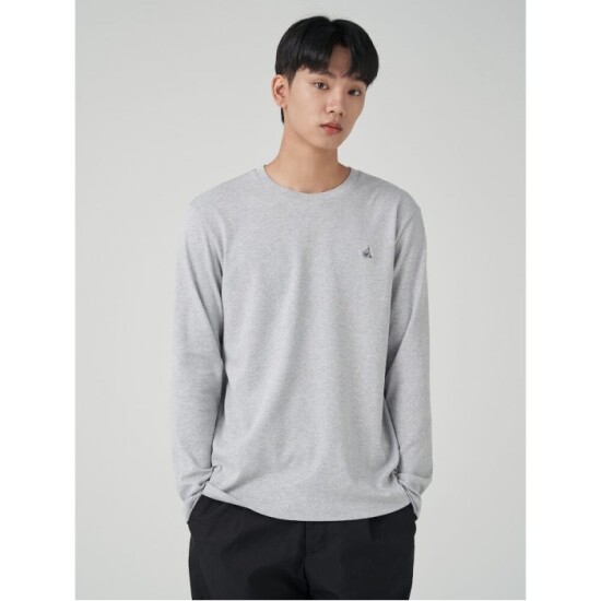 [빈폴(아울렛)][빈폴멘] 남녀공용 인터록 라운드 긴팔 티셔츠 - 그레이 (BC3741E023)