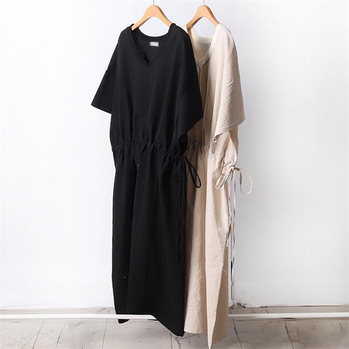 강물처럼 [강물처럼]빅사이즈사랑해요 D938L206 셔링마끈브이넥원피스 RA (8704167A)