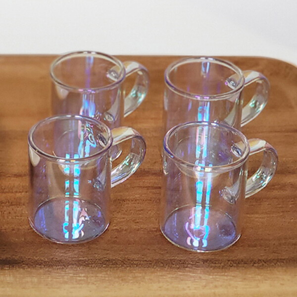 기타브랜드 오로라 내열유리 소주잔 4p 세트 예쁜 손잡이 소주잔 술잔세트