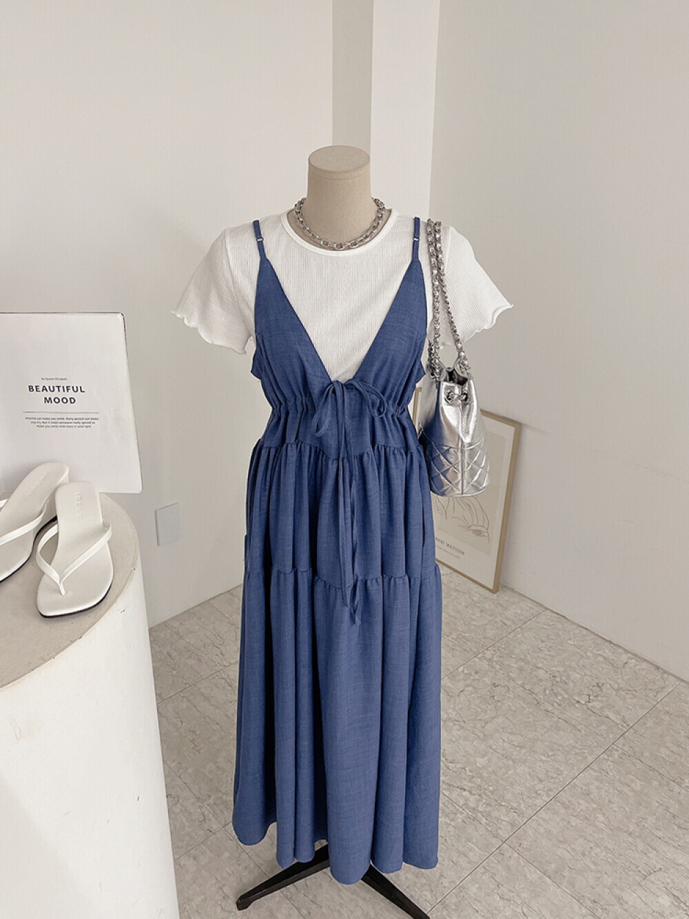 허니제이 허니제이 / 퓨렐 양면 리본 스트링 뷔스티에 롱 원피스(3color)