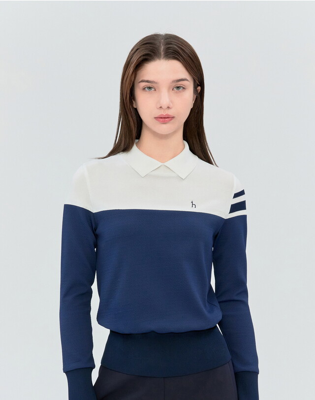 LF 헤지스 골프 [헤지스 골프 여성] [26SS] HWTS6A211N5 네이비 여성 니트 하이브리드 블루종 티셔츠