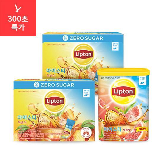 [립톤]립톤 제로슈가 아이스티 믹스 복숭아 5g x 60포x 2박스+립톤 아이스티 믹스 자몽맛 770g
