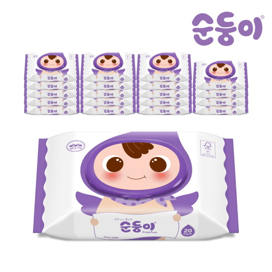 [순둥이][순둥이]cE-com/프리미엄 엠보싱 물티슈 휴대 캡형 20매 20팩