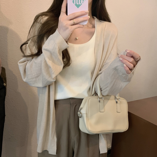 기타 [디어로우]이블랑 심플 노버튼 루즈핏 니트 가디건