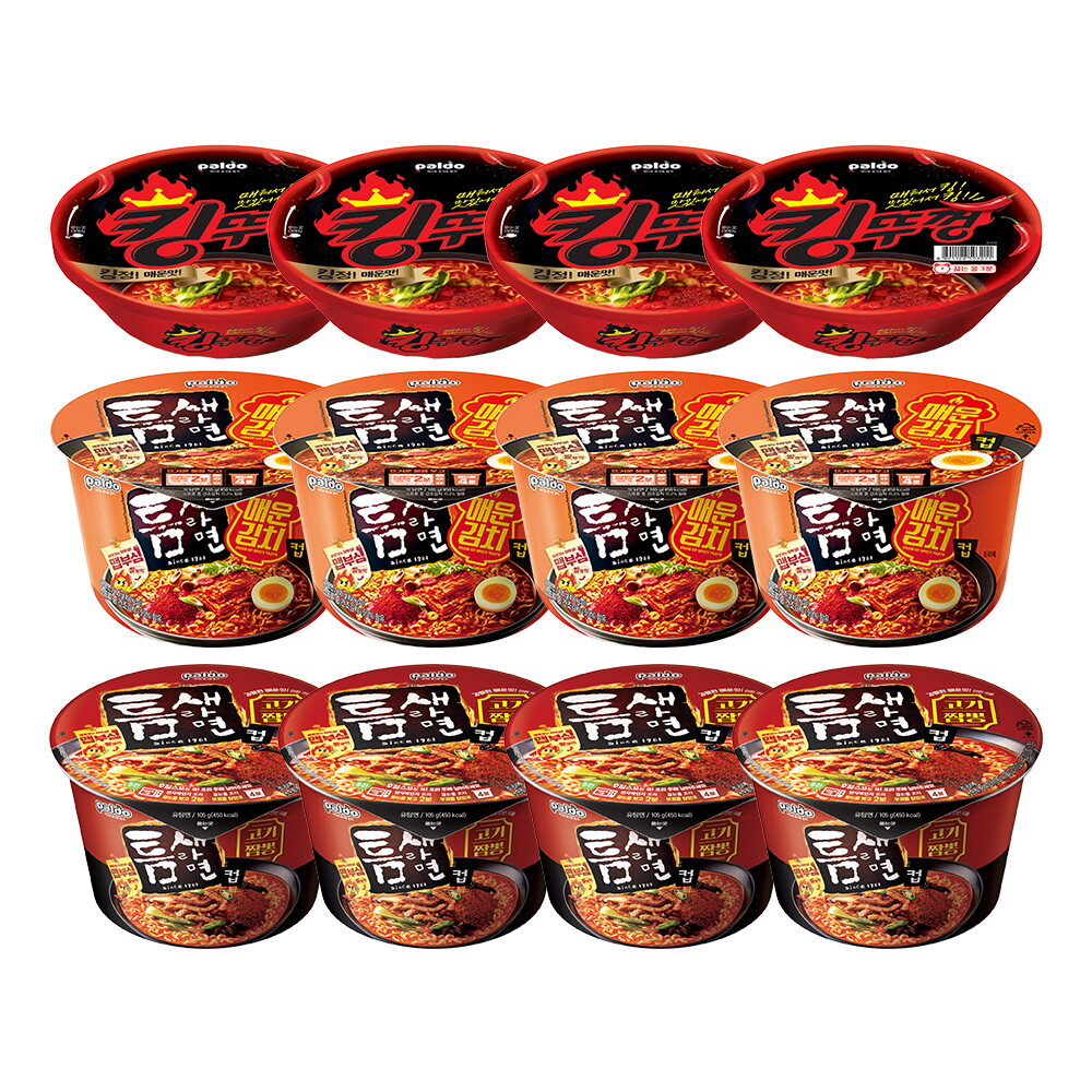 팔도 팔도라면 틈새라면 고기짬뽕컵105gx4개+매운김치컵105gx4개+킹뚜껑(매운맛)105gx4개