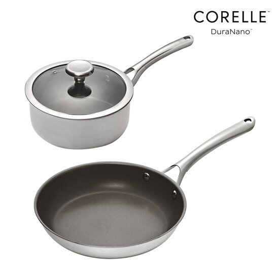 [코렐 듀라나노]코렐 듀라나노 스테인레스 스틸 2종 세트(편수냄비 18cm+팬 24cm)