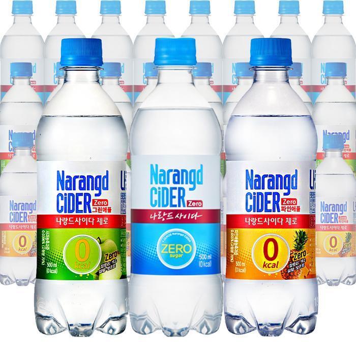 동아 셀러허브 식품 나랑드 사이다 제로 500ml 3종 x 8개 총24펫 플레인 그린 파인애플