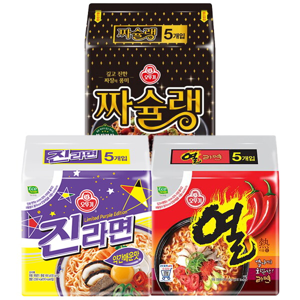 오뚜기 오뚜기 진라면 약간 매운맛 5입 + 열라면 5입 + 짜슐랭 5입