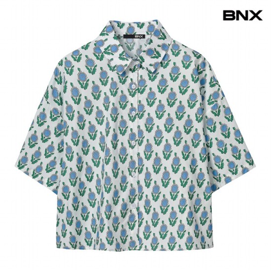 [BNX]플라워 자가드 반팔 셔츠 (BX2BL011L0)