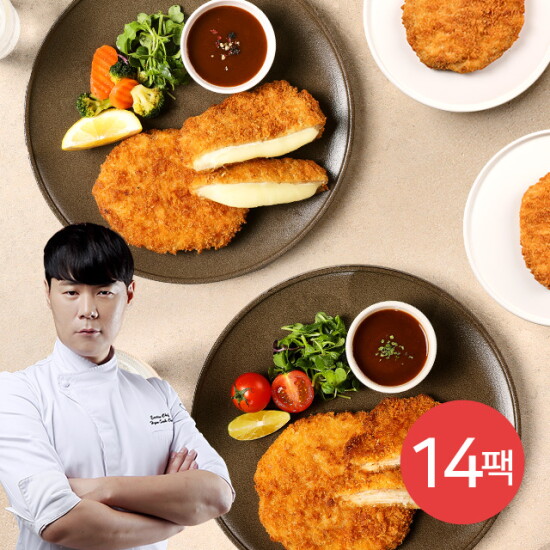 [프레시지][방송에서만 치즈 4팩] 최현석 돈까스 2종 14팩(7겹 등심 돈까스 10팩+치즈 돈까스 4팩)+트러플돈까스소스 1병