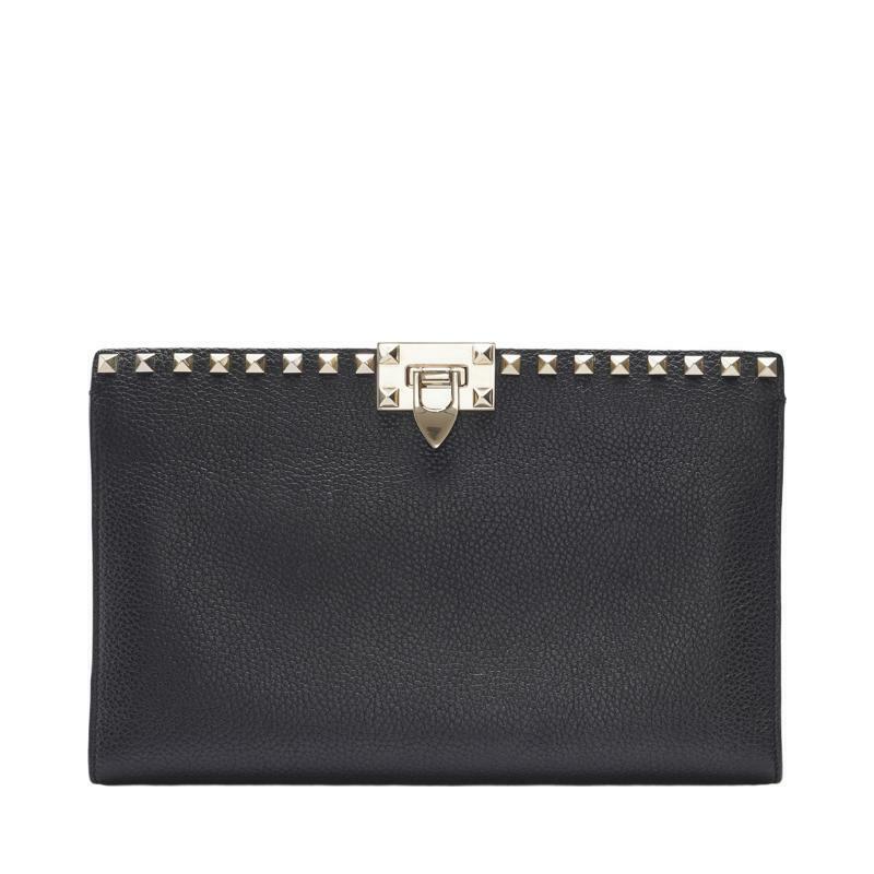 발렌티노 가라바니/병행수입 발렌티노 [중고명품] 블랙 카프스킨 락스터드 여성 클러치 VW2P0U28VSH