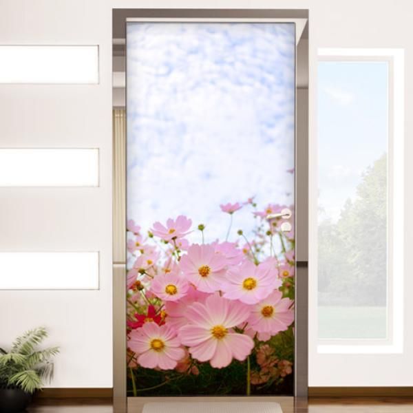 꾸밈 교보문고 꾸밈 eh263-가을하늘코스모스 현관문시트지
