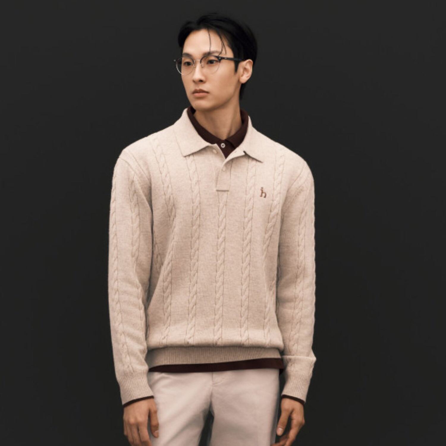 헤지스(AVE) 남성 울 케이블 카라 긴팔니트 HZSW5D552I2