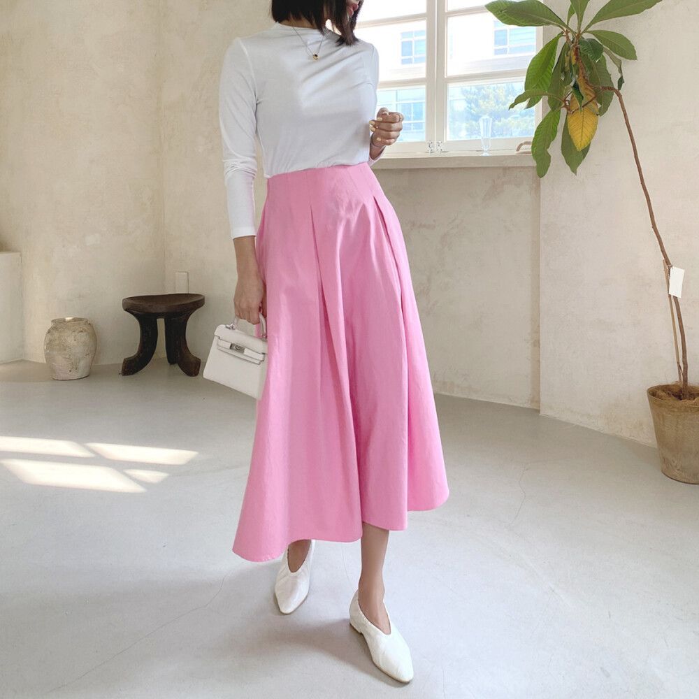 제조자 리엘라 리엘라 / 엣톨린 뒷밴딩 투 핀턱 플레어 코튼 롱 스커트