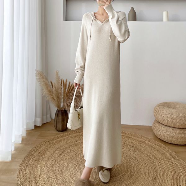 나인포시즌 나인포시즌 [하프클럽/나인포시즌]쥬린 니트 골지 후드 롱 원피스