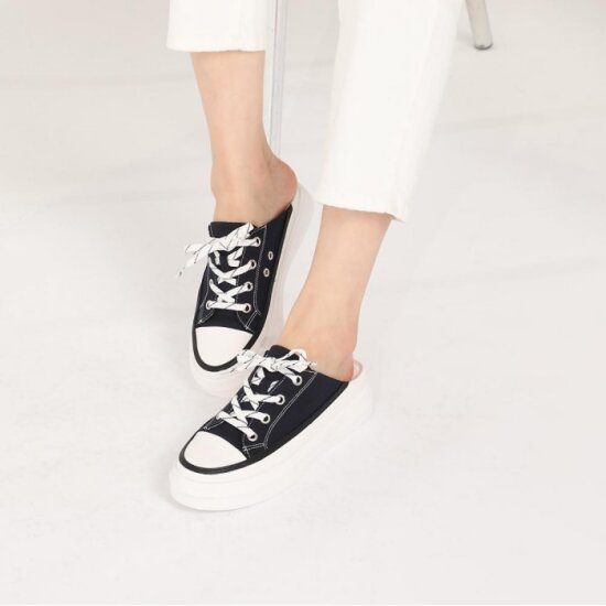 FMC 캔버스 네이비 뮬 스니커즈 4CM