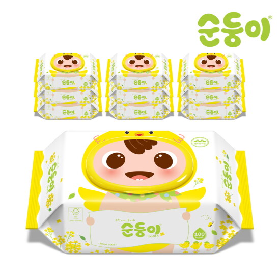 [순둥이][순둥이]병아리 에디션 물티슈 캡형 100매 10팩/cBpC-01